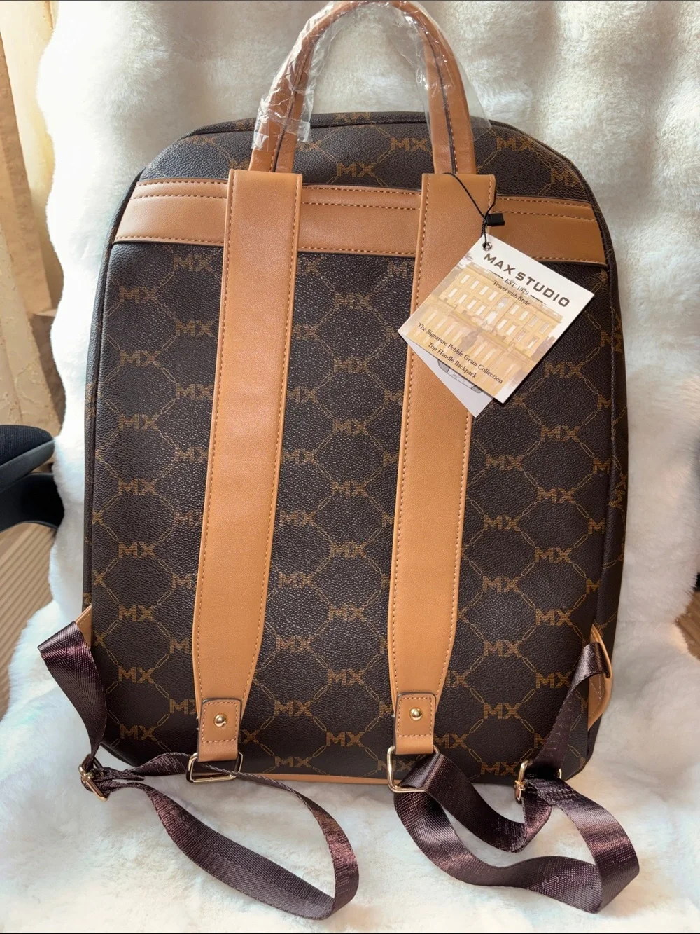 Max Studio Brown & Tan Monogram Backpack